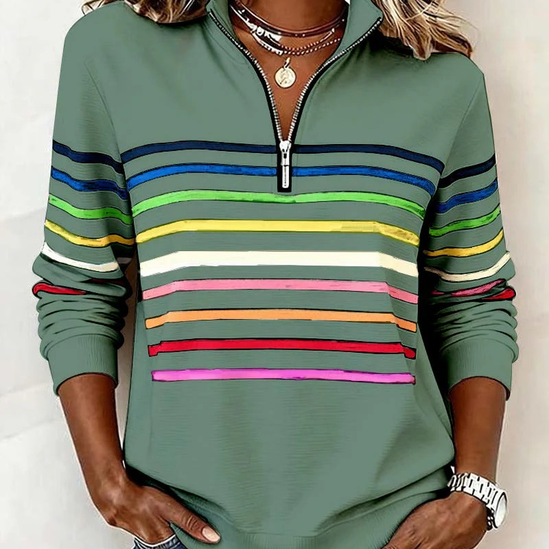 Alina™ - Randig Halfzip Topp