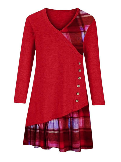 Mariela™ - Rutig Långärmad Klänning