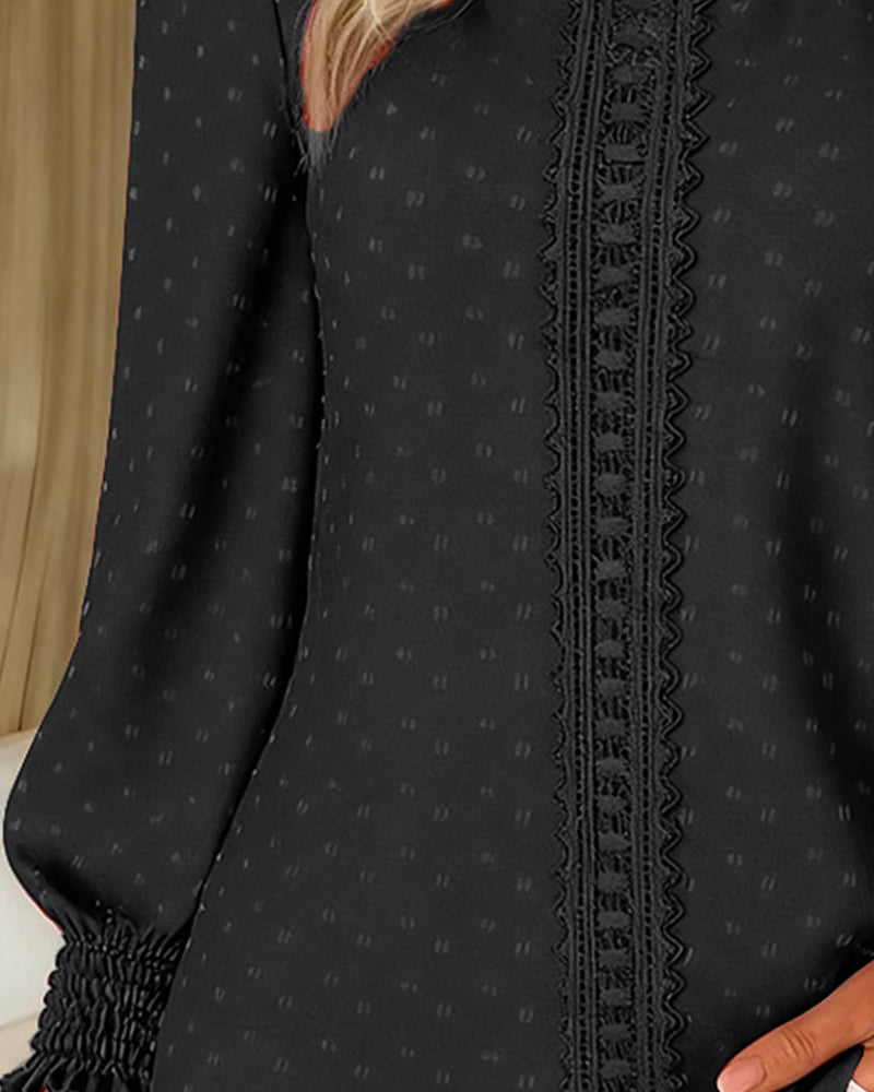 Calira™ - Rund Hals Puffärm Blus