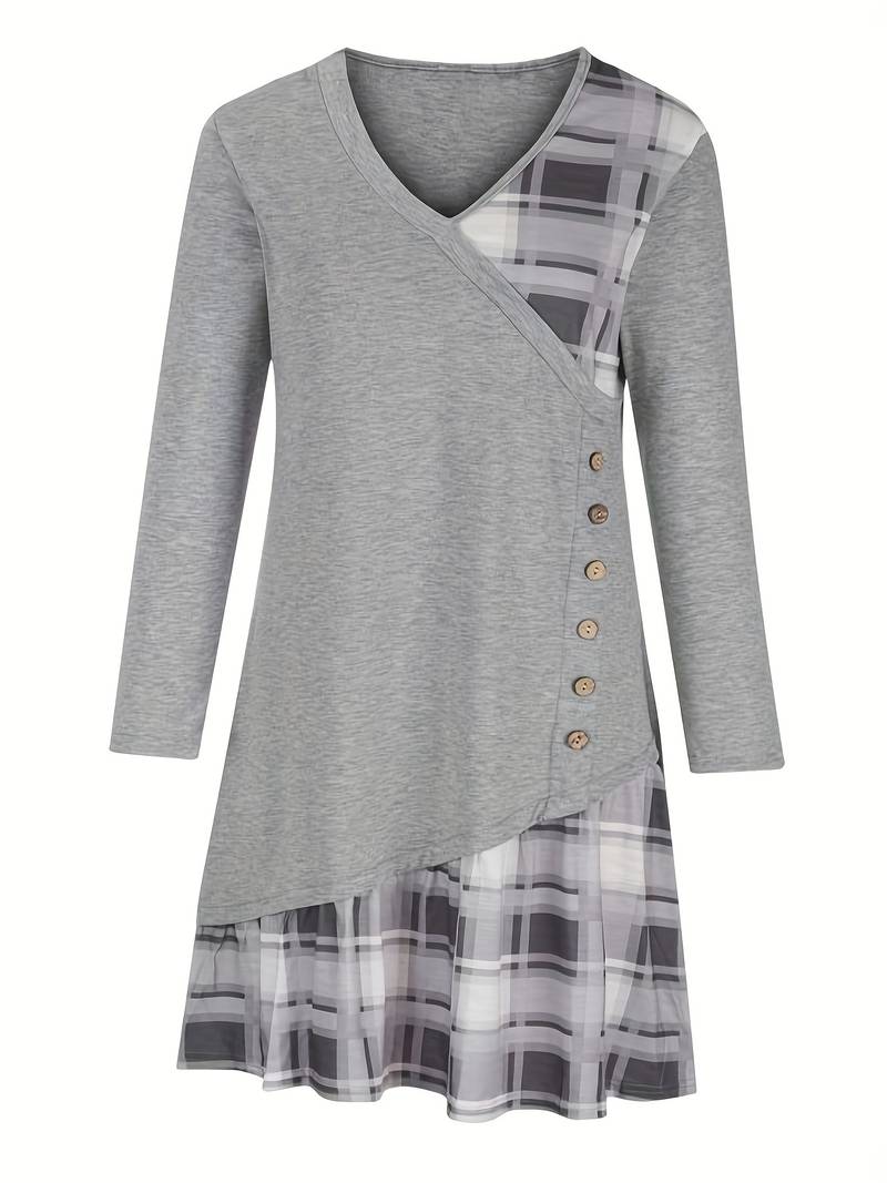 Mariela™ - Rutig Långärmad Klänning