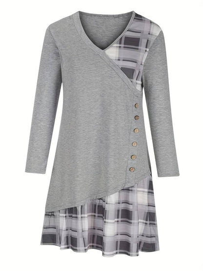 Mariela™ - Rutig Långärmad Klänning