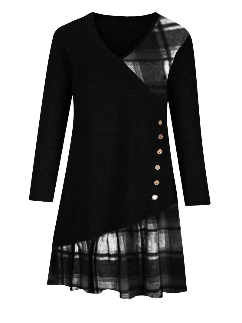 Mariela™ - Rutig Långärmad Klänning