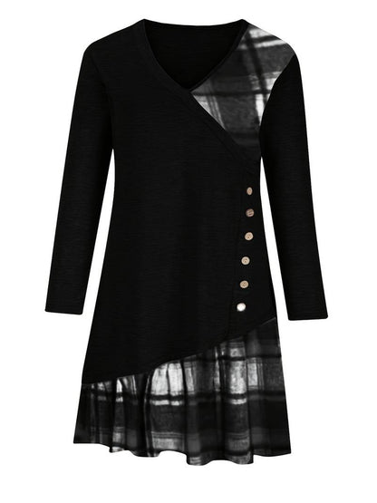 Mariela™ - Rutig Långärmad Klänning