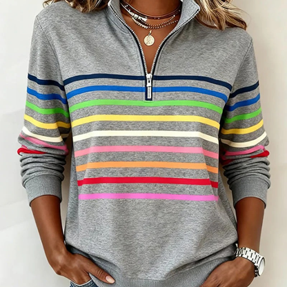 Alina™ - Randig Halfzip Topp