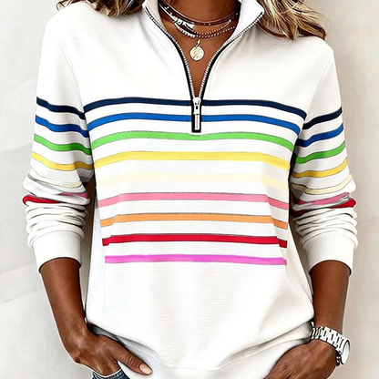 Alina™ - Randig Halfzip Topp