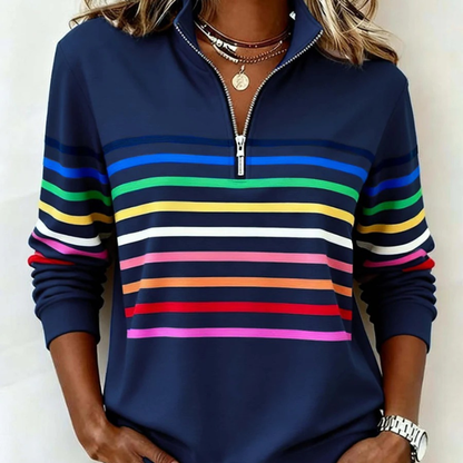 Alina™ - Randig Halfzip Topp