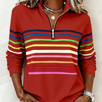 Alina™ - Randig Halfzip Topp