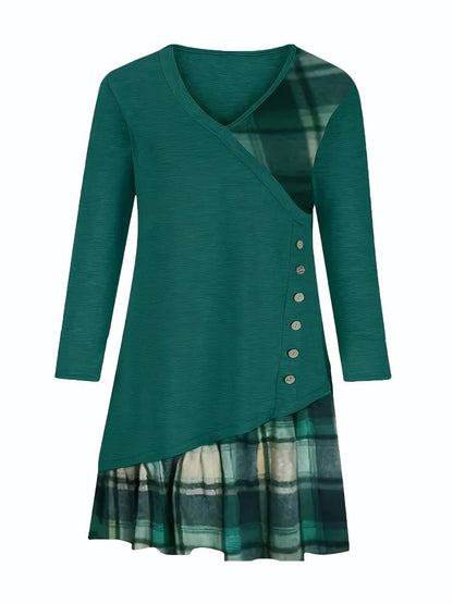 Mariela™ - Rutig Långärmad Klänning